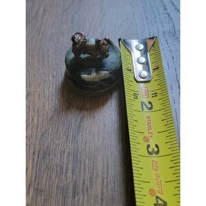 Vintage Bronze Pekingese Dog Figurine on Green Stone Base .925 Silver